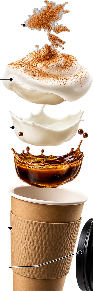 Cappuccino layers suspended above a cup